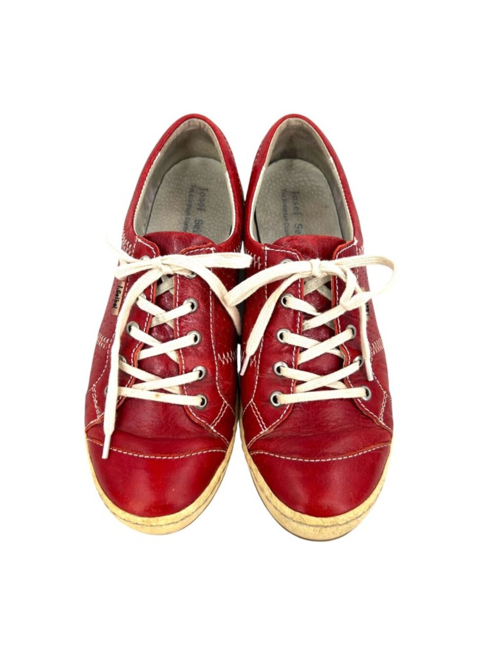 Josef Seibel Caspian Red Leather Casual Lace-Up Shoes Size 38 EU US 7-7.5